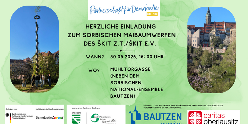 Titelbild Newsartikel Herzliche Einladung zum Sorbischen Maibaumwerfen des Škit z.t. / Škit e.V. am 30.05.2026